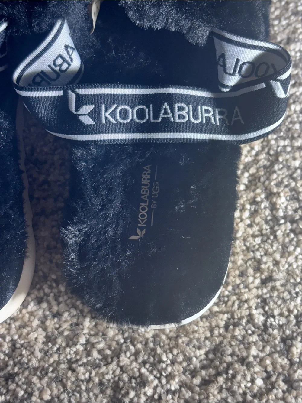 UGG Slippers Kids Size 3 DISCONTINUED KOOLABURRA Black Faux-Fur Slide Sandals